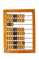 Old grunge abacus closeup on white background