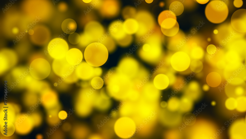Poster abstract gold bokeh with black background. 3d rendering