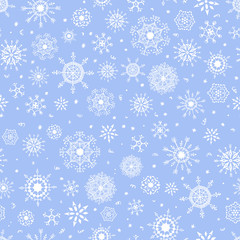 Watercolor snowflake pattern on blue background