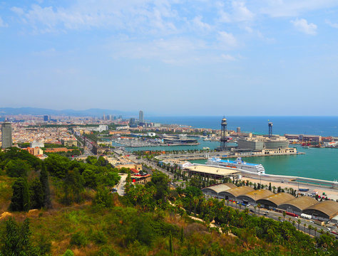 View of Port Vell in Barcelona, Spain