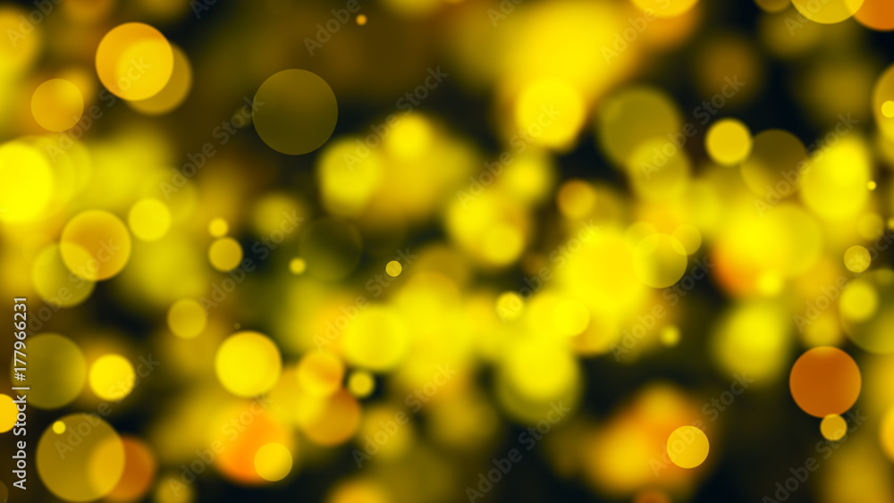 Poster abstract gold bokeh with black background. 3d rendering