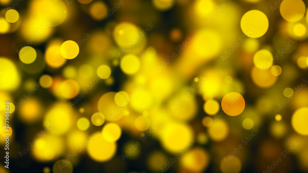 Poster abstract gold bokeh with black background. 3d rendering
