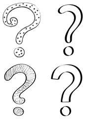 Set of different hand drawn question marks. Vector.