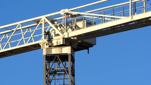 Operator cab on a tower crane at a construction site