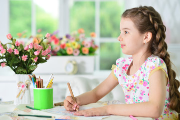  girl drawing  at home