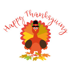 Fototapeta premium Happy Thanksgiving. Greeting card with funny cartoon turkey Vector illustration
