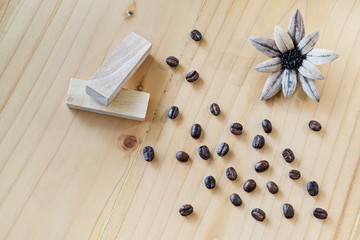 close up of Coffee beans on wood background, selective focus (detailed close-up shot)
