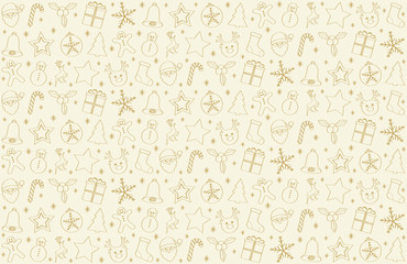 Seamless Christmas background with funny hand drawn icons. Vector.