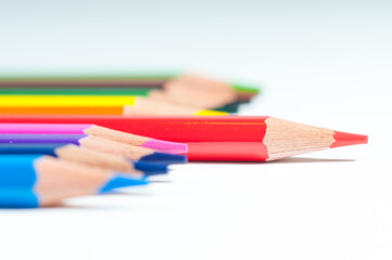 Colorful pencils close up shot.