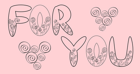 Inscription For you and two hearts from creeping roses, coloring