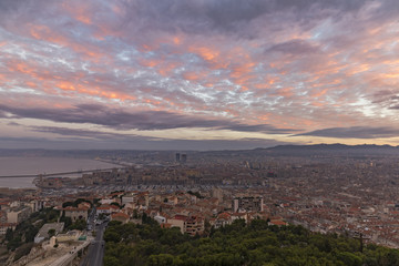 Obraz premium Aerial view the old port of Marseille in the morning