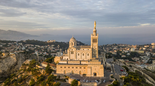 Aerial view of Notre-Dame de la Garde, symbol of Marseille