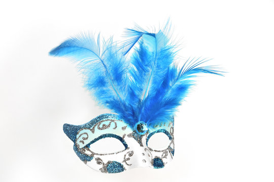 Elegant Ladies' Masquerade Mask With Feathers Isolated On White