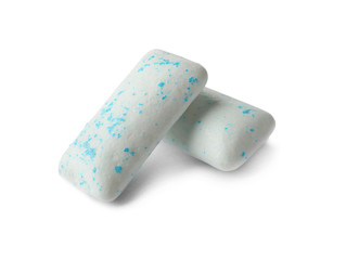 Mint chewing gum on white background