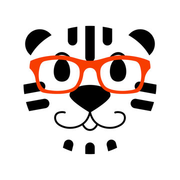 tiger head in glasses vector illustration flat style