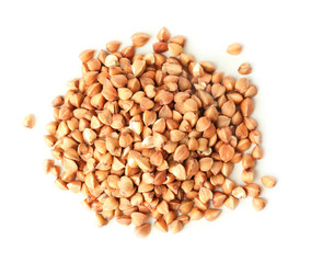 Raw buckwheat on white background