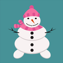 Snowman christmas cold winter hat xmas card holiday celebration vector illustration.