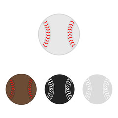 Baseball ball set. Softball. Vector silhouettes of a baseball balls. Vector icons isolated on white background. Flat vector collection.