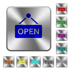 Open sign rounded square steel buttons
