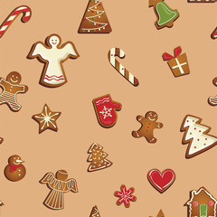 Gingerbread cookies seamless pattern