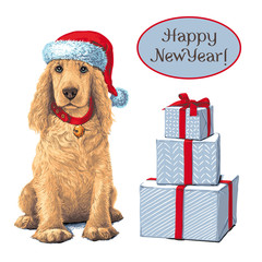 Dog sitting іn Santa hat next to gift 
