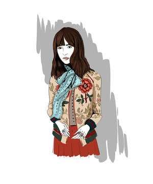 recommend clip art: Fashion girl in scarf