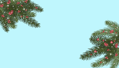 Fototapeta na wymiar Christmas trees, isolated. Branches of Christmas trees and red berries, snowflakes.Vector illustration. Eps 10.
