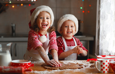 happy children bake christmas cookies