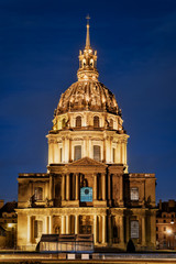 Obraz premium Paris, France - October 20, 2017: Night view to Les Invalides. Copy space in blue sky.