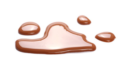 Spilled chocolate milk puddle isolated on white background