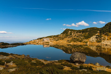 The Seven Lakes Chalet and the Fish Lake, Rila mountain, Bulgaria