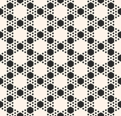 Vector geometric seamless pattern with different sized hexagons in hexagonal grid. Abstract modern background. Monochrome repeat geometrical texture. Design for decor, fabric, prints, furniture, cloth