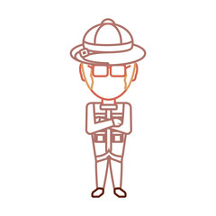 flat line colored  safari man over white background  vector illustration