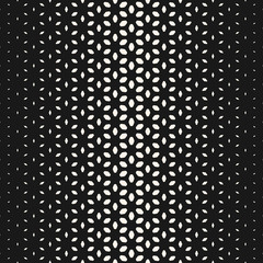 Vector halftone texture, monochrome seamless pattern, gradient transition effect. Geometric background with rounded shapes, floral figures, petals. Modern dark abstract design for prints, cover, decor
