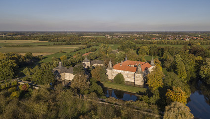 Fototapeta na wymiar Aerial view of Westerwinkel moated castle in North-Rhine Westphalia