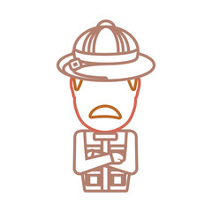 flat line colored  safari man over white background  vector illustration