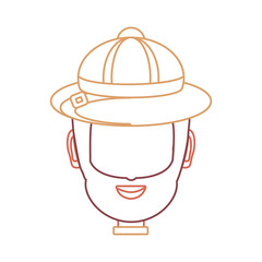 flat line colored man face with safari hat over white background  vector illustration