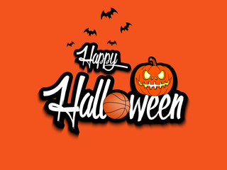 Banner happy halloween and basketball ball