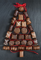 Chocolate Christmas tree on stone table