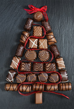 Chocolate Christmas Tree On Stone Table