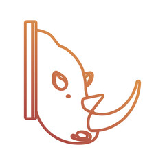 flat line animal trophy with rhino  over  white background  vector illustration