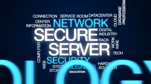 Secure server animated word cloud, text design animation.