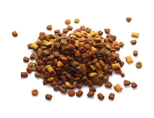 Dry cat food isolated on white background