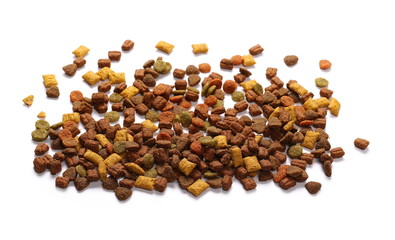 Dry cat food isolated on white background