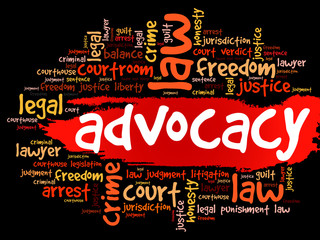 Advocacy word cloud collage, law concept background