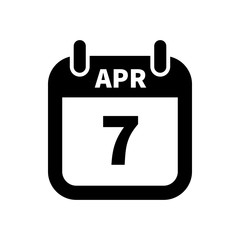 Simple black calendar icon with 7 april date isolated on white