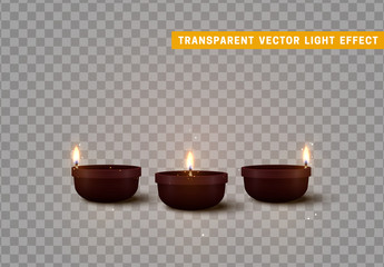 Set of decorative burning candles isolated realistic. Decor for Diwali celebration