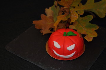 Invitation for  Halloween pumpkin. The idea for baking and decorating for Halloween. An ominous...