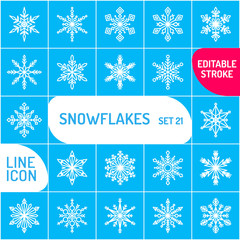 Naklejka na ściany i meble Snowflake icons set. Outline vector icon. Thin line Christmas holiday symbol. Snow for creation of New Year artistic compositions. Winter decoration vector illustration