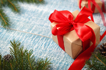 Christmas presents in decorative boxes.